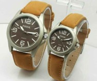 Jam Tangan Couple Fossil CW6300 Leather Light Brown 4GFK