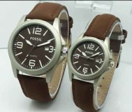Jam Tangan Couple Fossil CW6300 Leather Dark Brown 9XFD